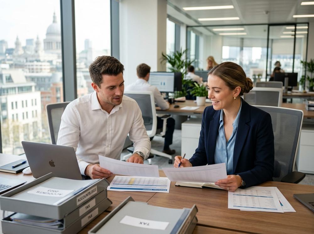 Our accountants reviewing a creator's paperwork
